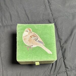 Green Velvet Bird Embroidered Box